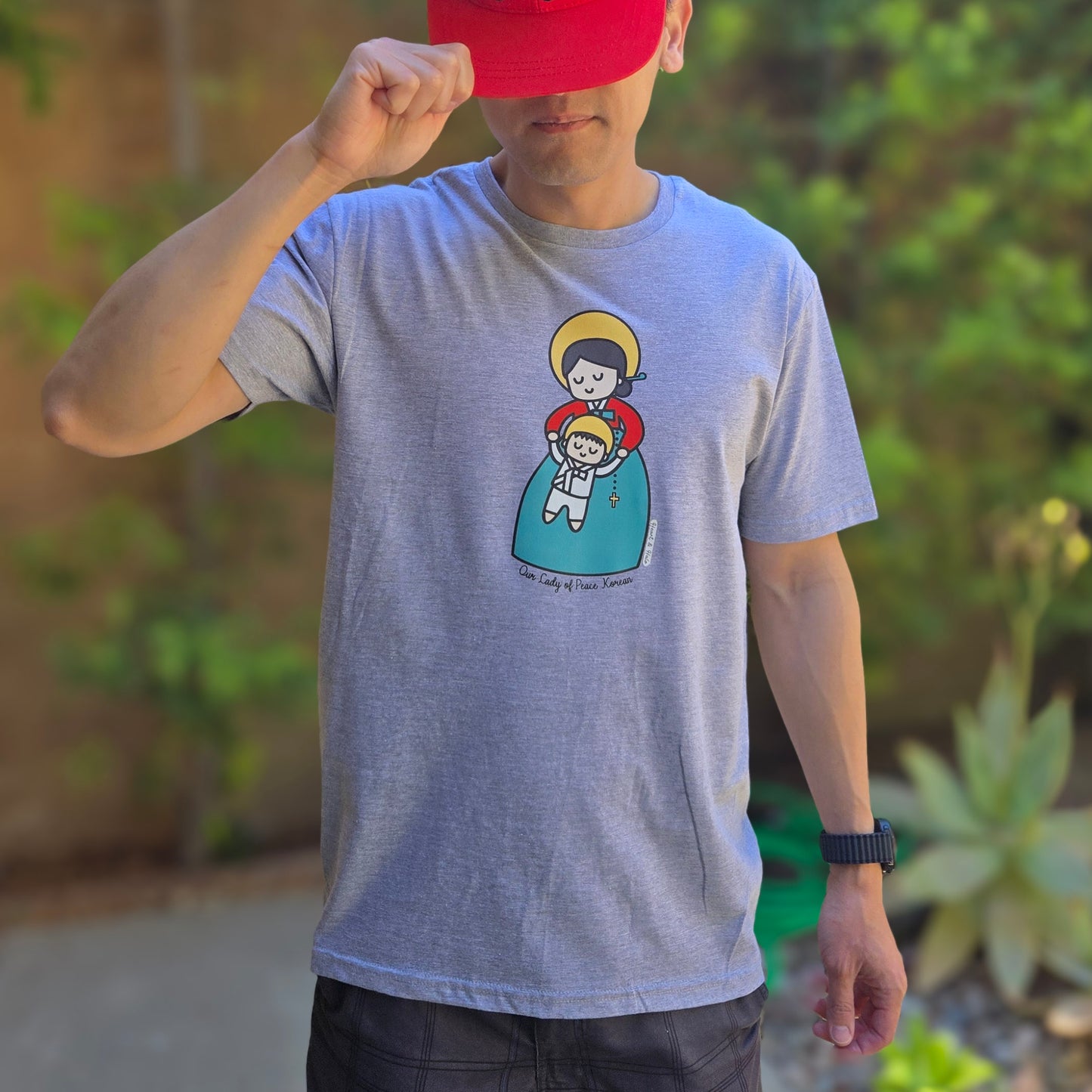 Our Lady of Peace Korean Mother Mary & Baby Jesus | Adult Cotton Crewneck T-Shirt | 20% Donation